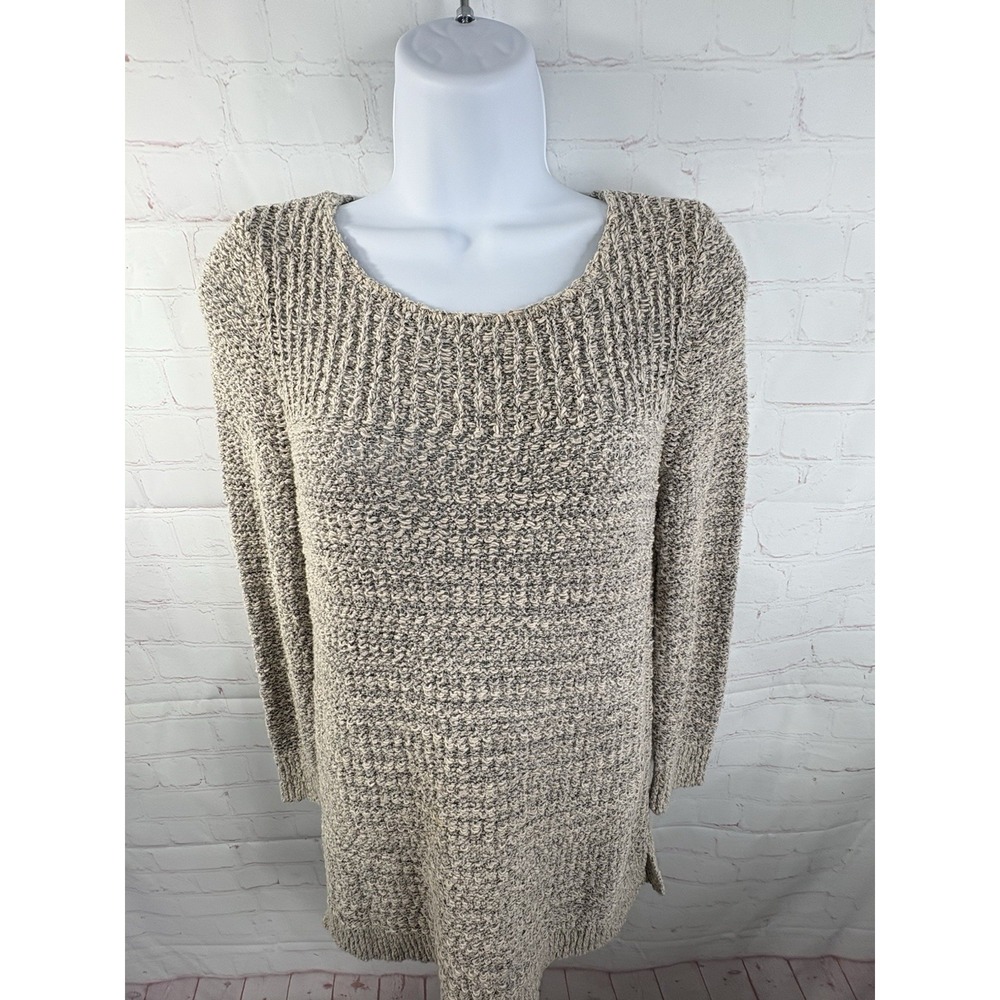 LOFT Outlet Gray Black Marled Knit Long Sleeve Pullover Sweater Medium‎